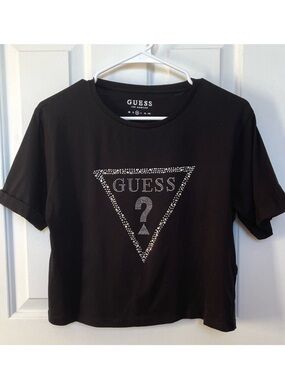 Black GUESS rhinestone cropped tshirt